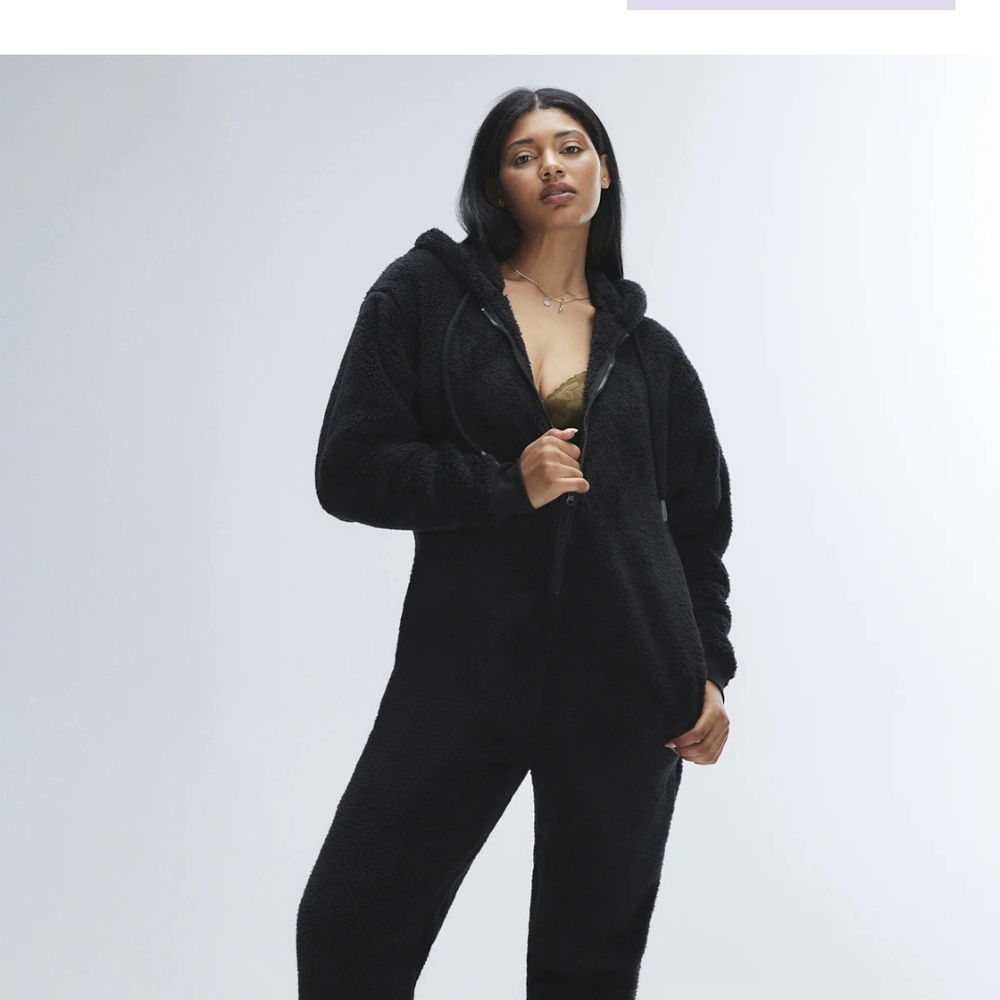 Savage FENTY Cozy Black Hooded Pajama Jumpsuit In Black Caviar w/ Sparkles